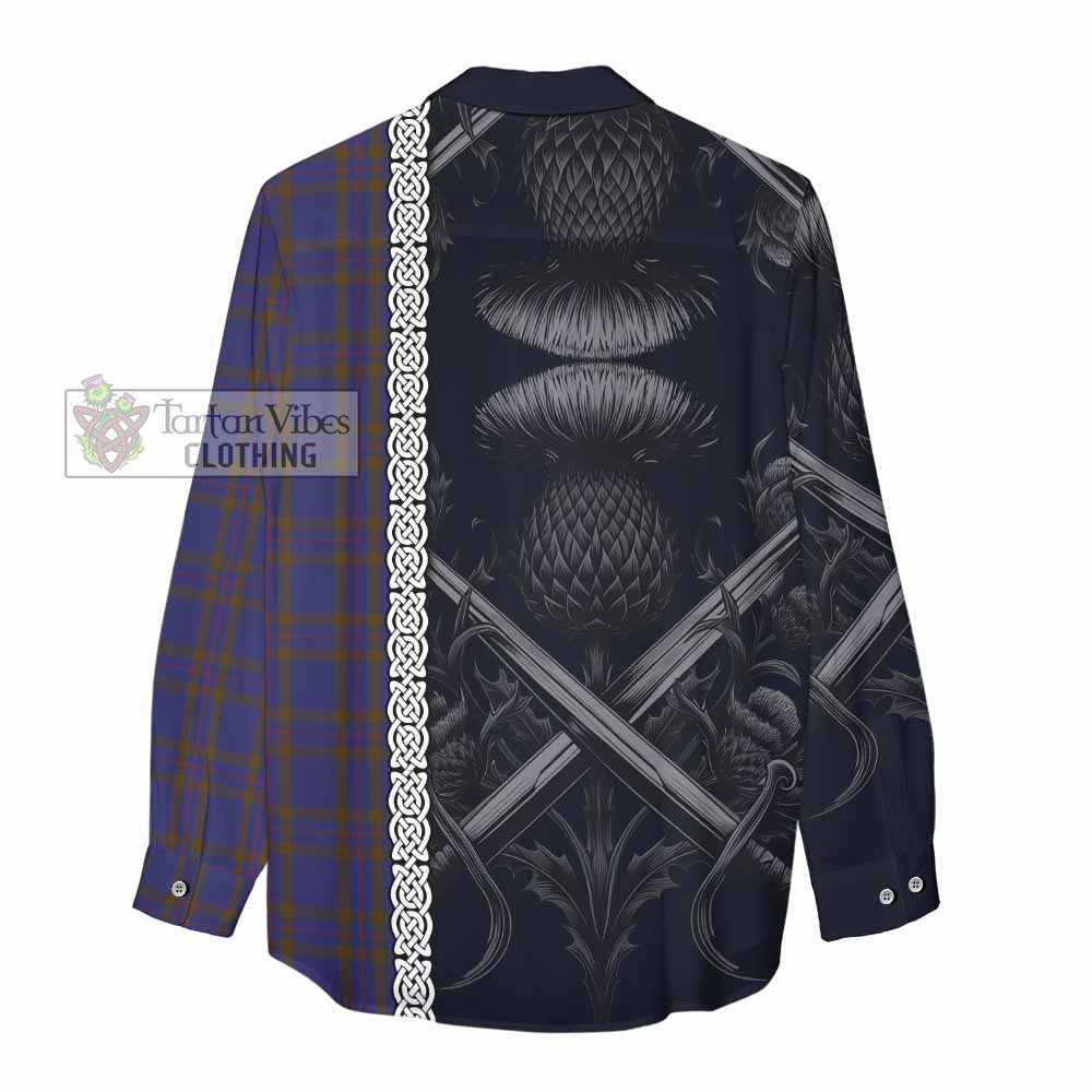 Tartan Vibes Clothing Elliot Tartan Women's Casual Shirt with Family Crest Cross Sword Thistle Celtic Vibes