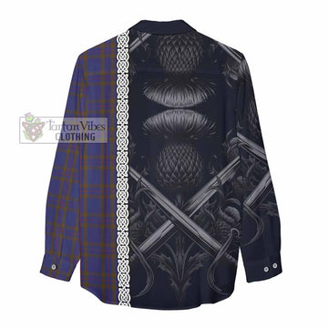 Tartan Vibes Clothing Elliot Tartan Women's Casual Shirt with Family Crest Cross Sword Thistle Celtic Vibes