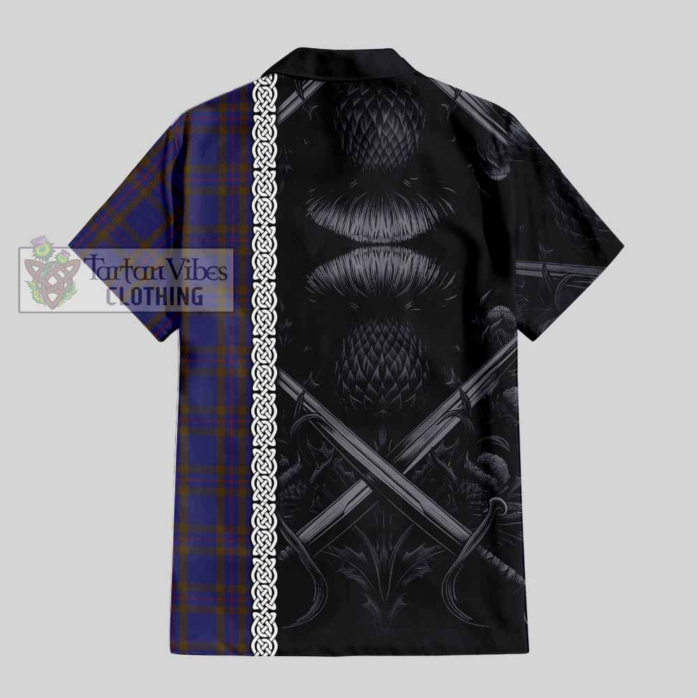 Tartan Vibes Clothing Elliot Tartan Short Sleeve Button Shirt with Family Crest Cross Sword Thistle Celtic Vibes