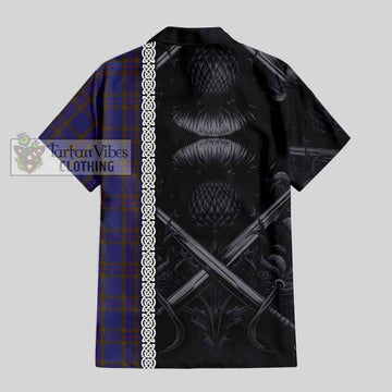 Tartan Vibes Clothing Elliot Tartan Short Sleeve Button Shirt with Family Crest Cross Sword Thistle Celtic Vibes