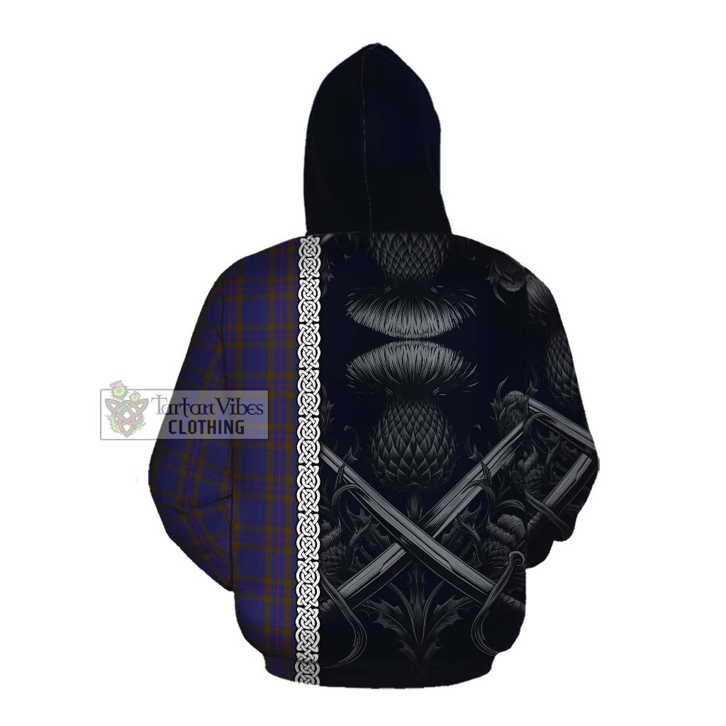 Tartan Vibes Clothing Elliot Tartan Cotton Hoodie with Family Crest Cross Sword Thistle Celtic Vibes
