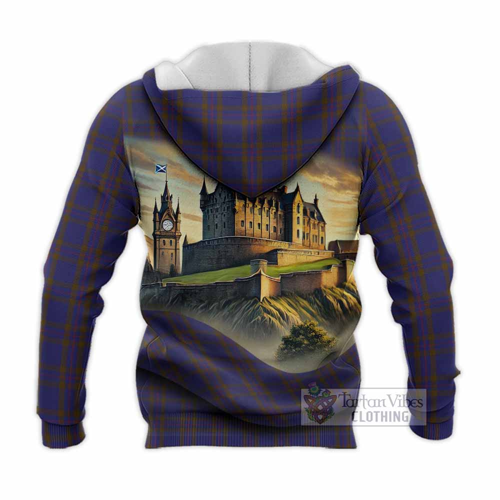 Tartan Vibes Clothing Elliot Tartan Family Crest Knitted Hoodie with Scottish Ancient Castle Style