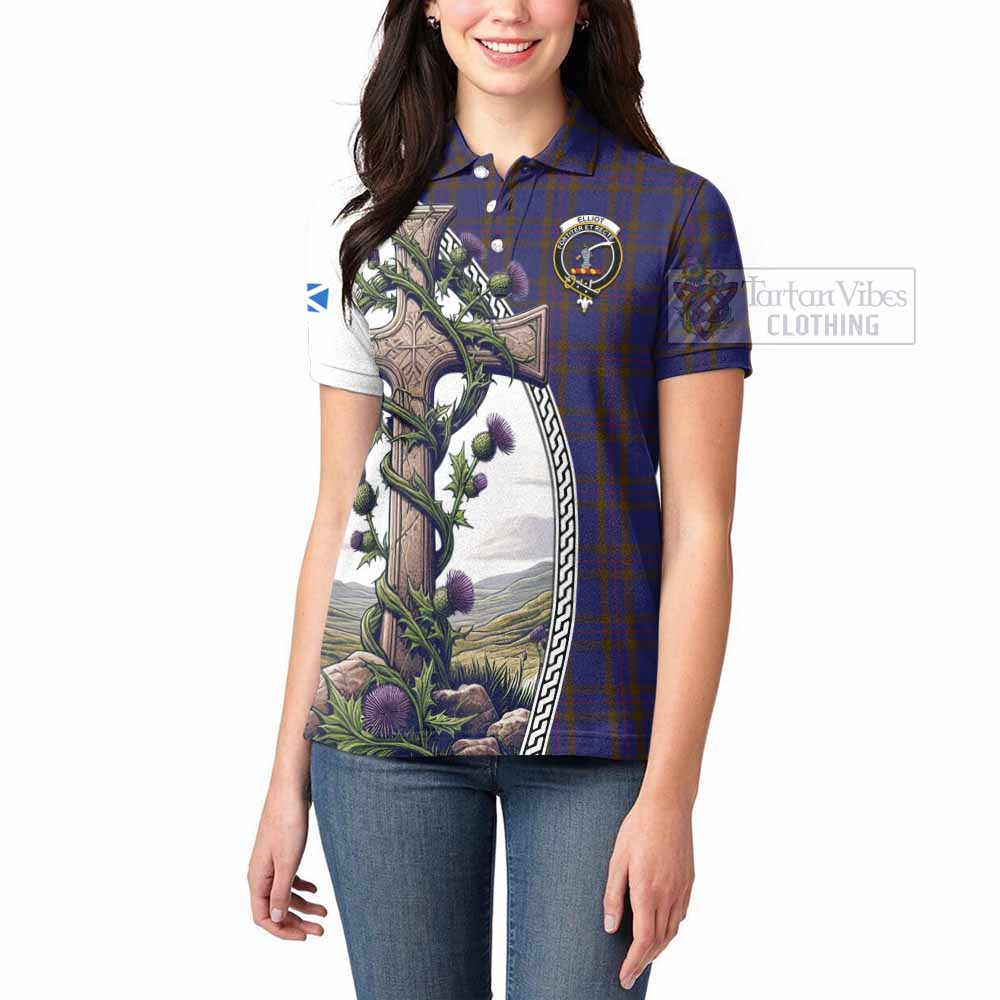 Tartan Vibes Clothing Elliot Tartan Women's Polo Shirt with Family Crest and St. Andrew's Cross Accented by Thistle Vines