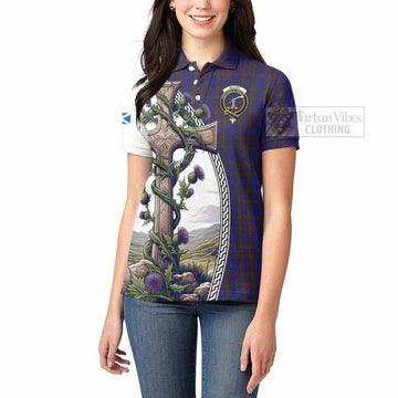 Tartan Vibes Clothing Elliot Tartan Women's Polo Shirt with Family Crest and St. Andrew's Cross Accented by Thistle Vines