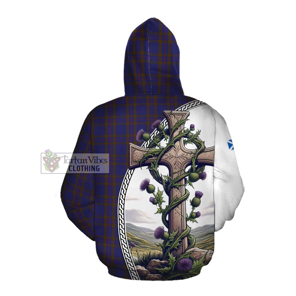 Tartan Vibes Clothing Elliot Tartan Cotton Hoodie with Family Crest and St. Andrew's Cross Accented by Thistle Vines