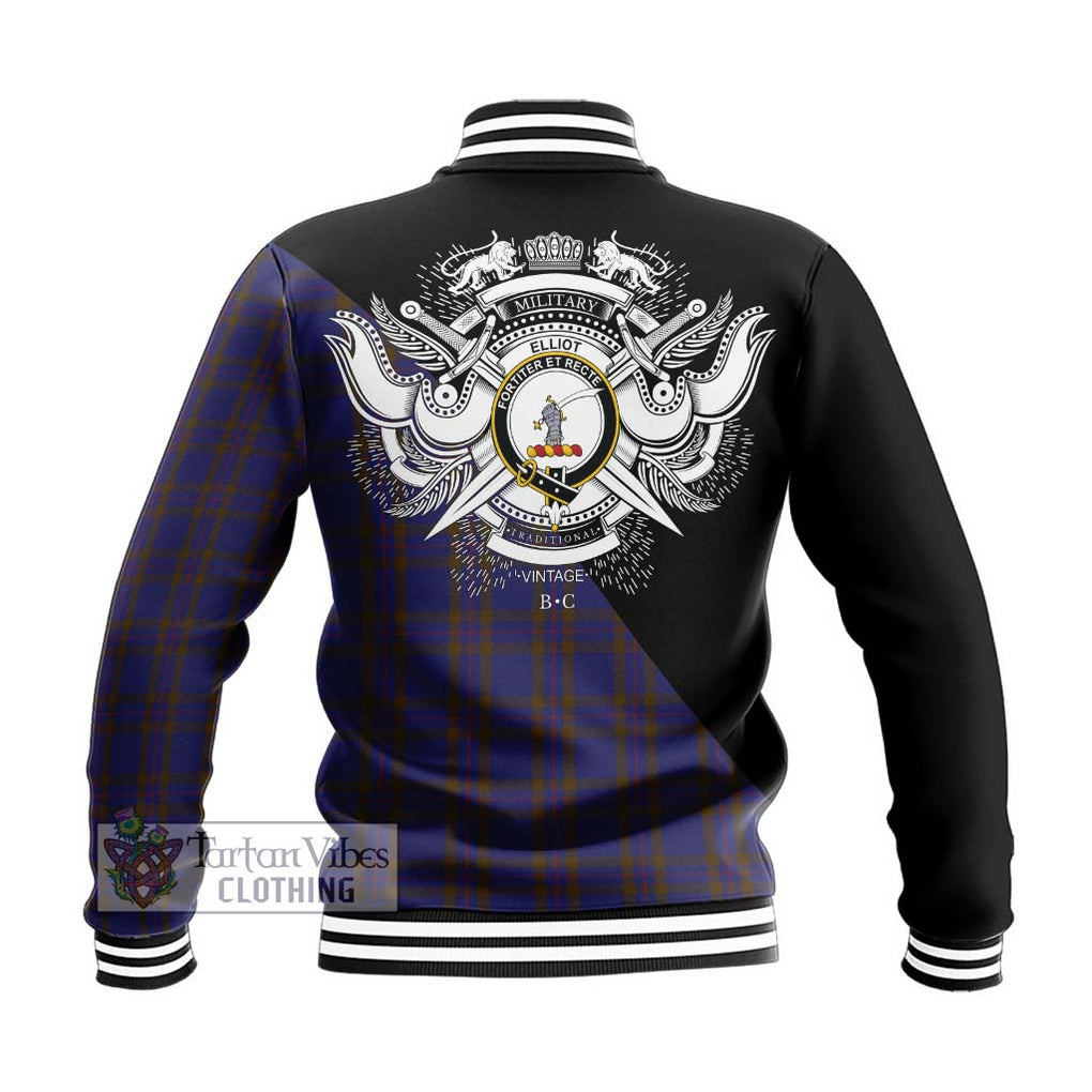 Elliot Tartan Baseball Jacket with Family Crest and Military Logo Style - Tartanvibesclothing Shop