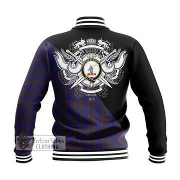 Elliot Tartan Baseball Jacket with Family Crest and Military Logo Style - Tartanvibesclothing Shop