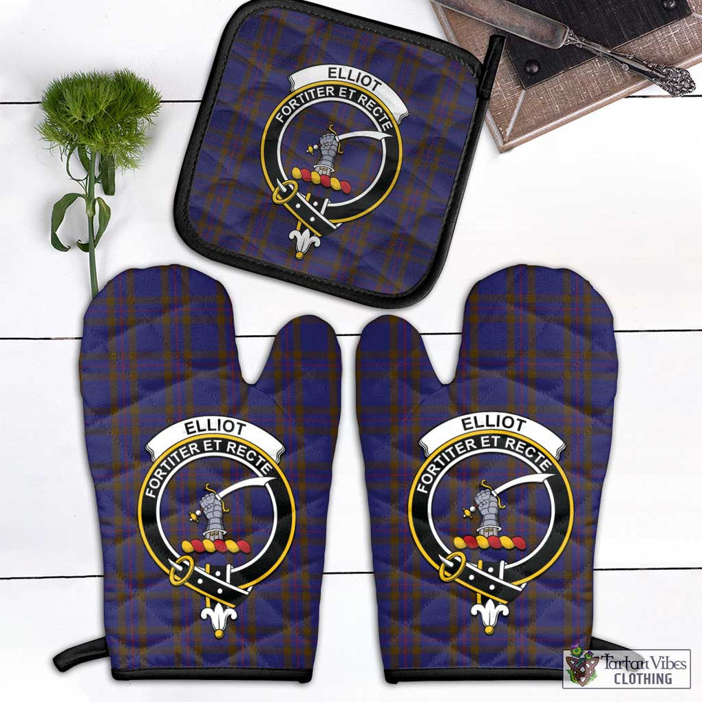 Elliot Tartan Combo Oven Mitt & Pot-Holder with Family Crest Combo 1 Oven Mitt & 1 Pot-Holder Black - Tartan Vibes Clothing