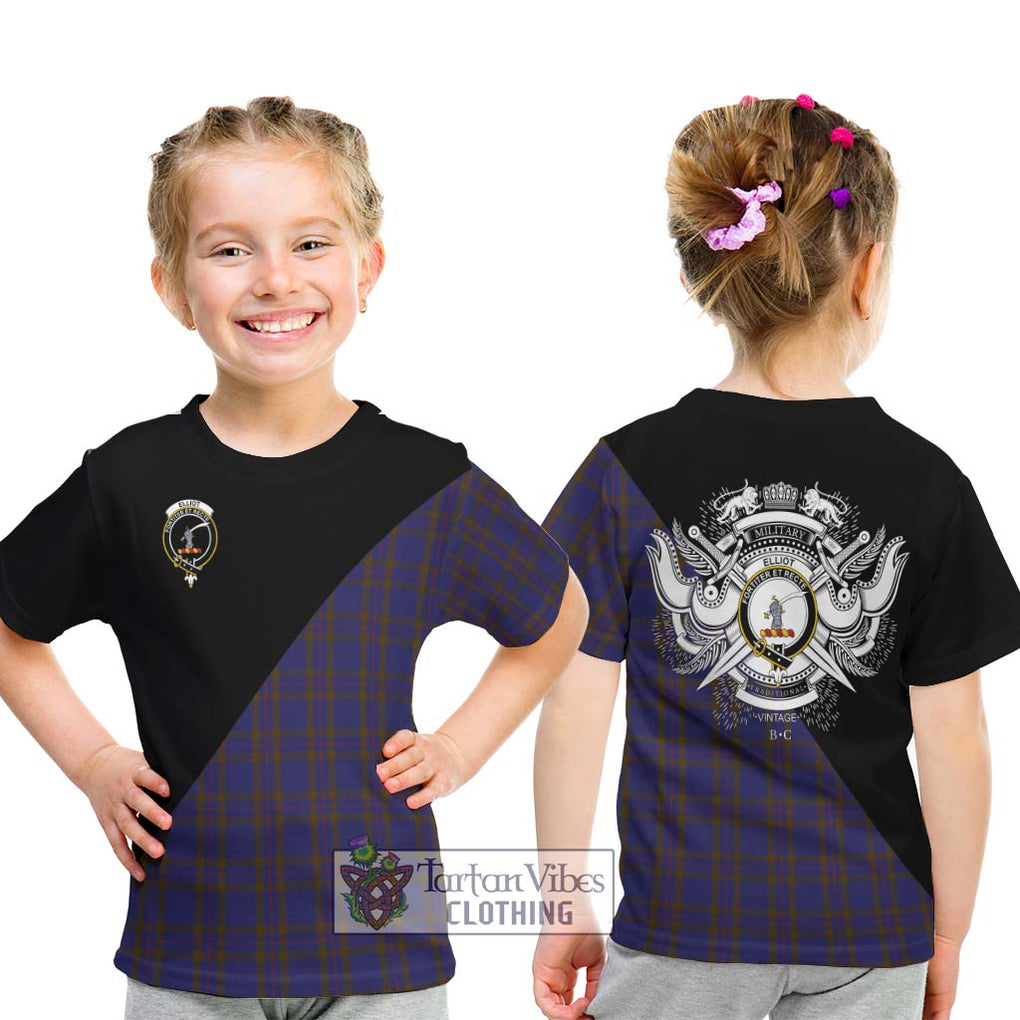 Elliot Tartan Kid T-Shirt with Family Crest and Military Logo Style - Tartanvibesclothing Shop