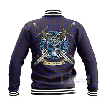 Elliot Tartan Baseball Jacket with Family Crest Celtic Skull Style
