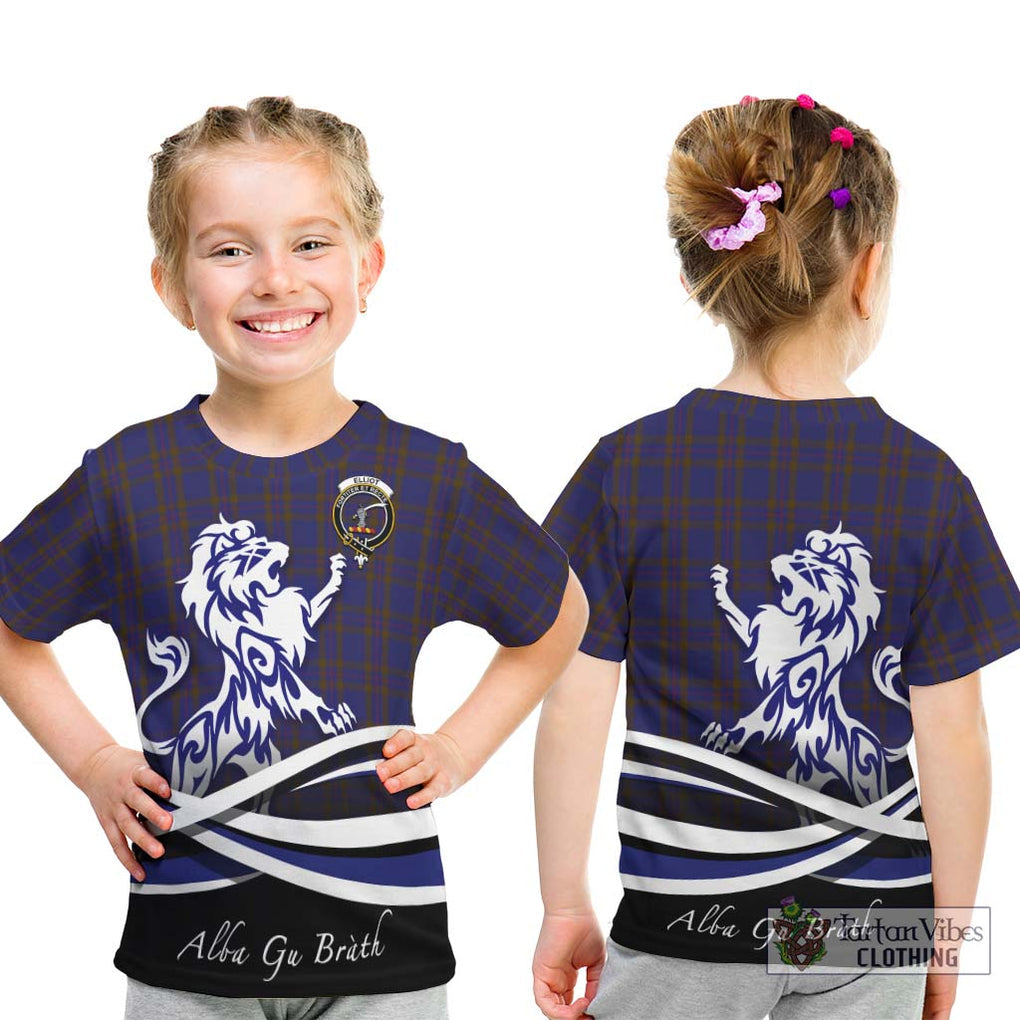 Elliot Tartan Kid T-Shirt with Alba Gu Brath Regal Lion Emblem - Tartanvibesclothing Shop