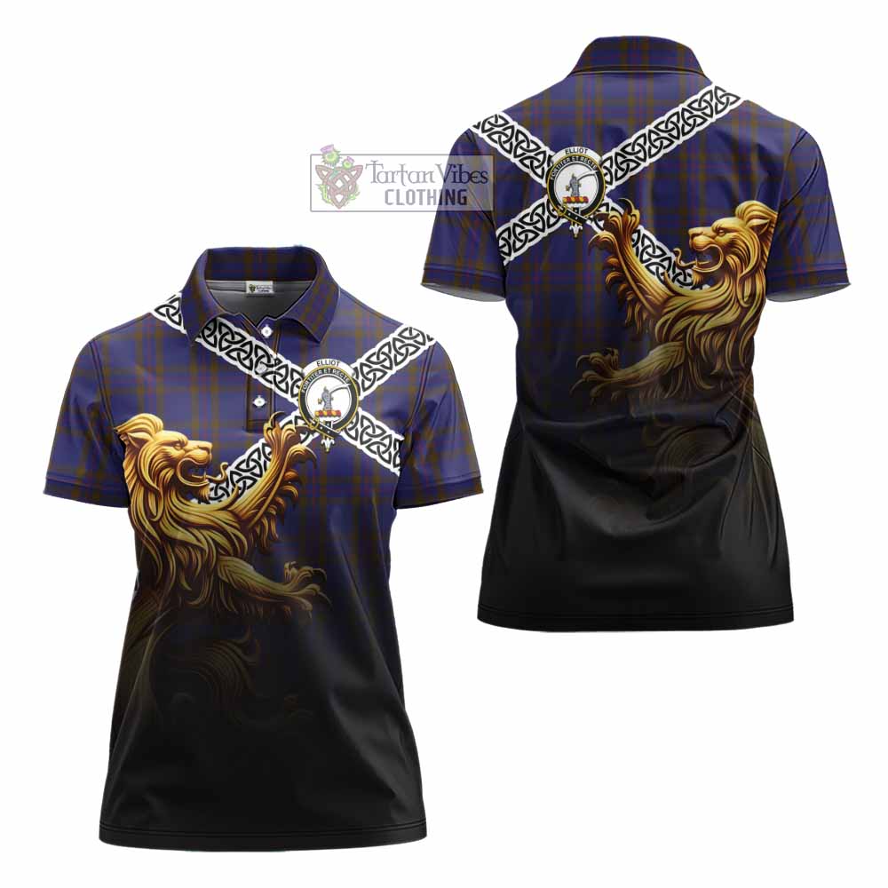 Tartan Vibes Clothing Elliot Crest Tartan Women's Polo Shirt with Golden Lion Emblem Celtic Style