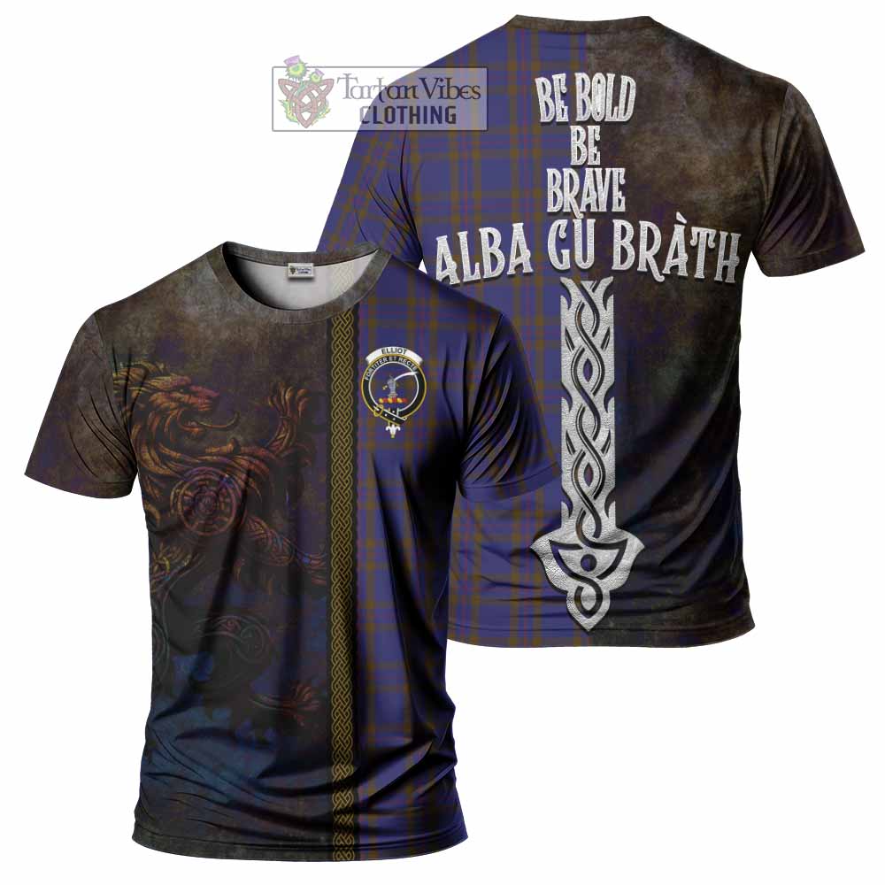 Tartan Vibes Clothing Elliot Tartan Family Crest T-Shirt Alba Gu Brath Be Brave Lion Ancient Style