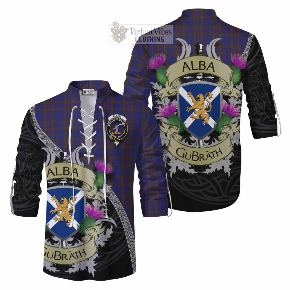 Tartan Vibes Clothing Elliot Tartan Family Crest Ghillie Kilt Shirt Lion Rampant Royal Thistle Shield Celtic Inspired