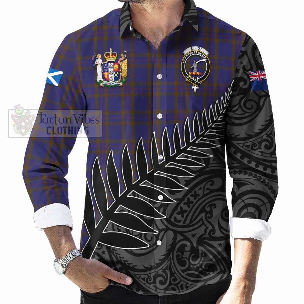 Tartan Vibes Clothing Elliot Crest Tartan Long Sleeve Button Shirt with New Zealand Silver Fern Half Style