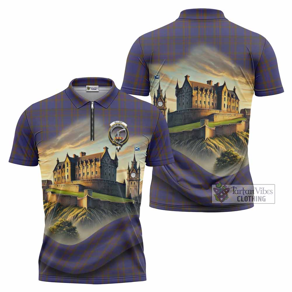 Tartan Vibes Clothing Elliot Tartan Family Crest Zipper Polo Shirt with Scottish Ancient Castle Stype