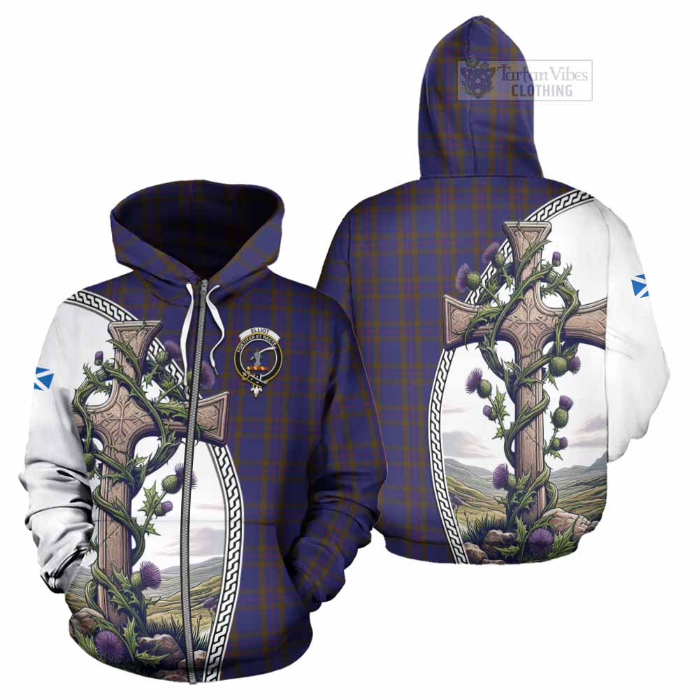 Tartan Vibes Clothing Elliot Tartan Hoodie with Family Crest and St. Andrew's Cross Accented by Thistle Vines