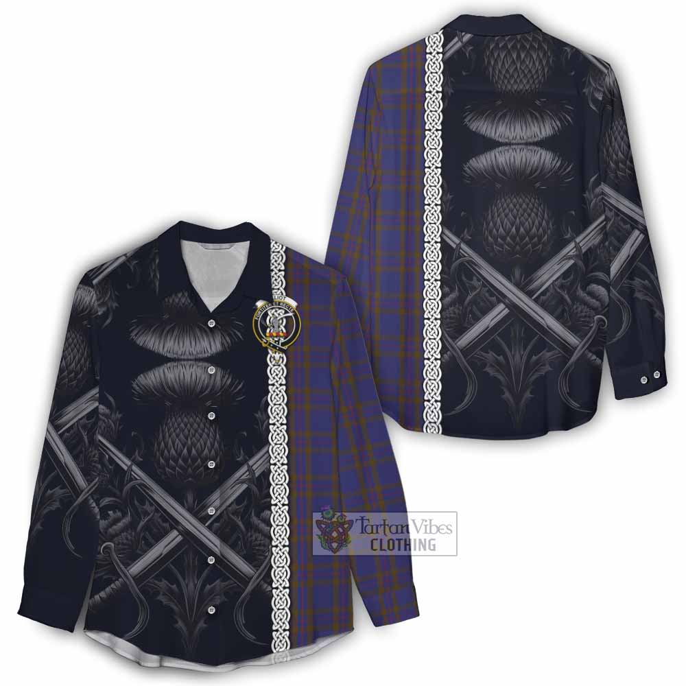 Tartan Vibes Clothing Elliot Tartan Women's Casual Shirt with Family Crest Cross Sword Thistle Celtic Vibes