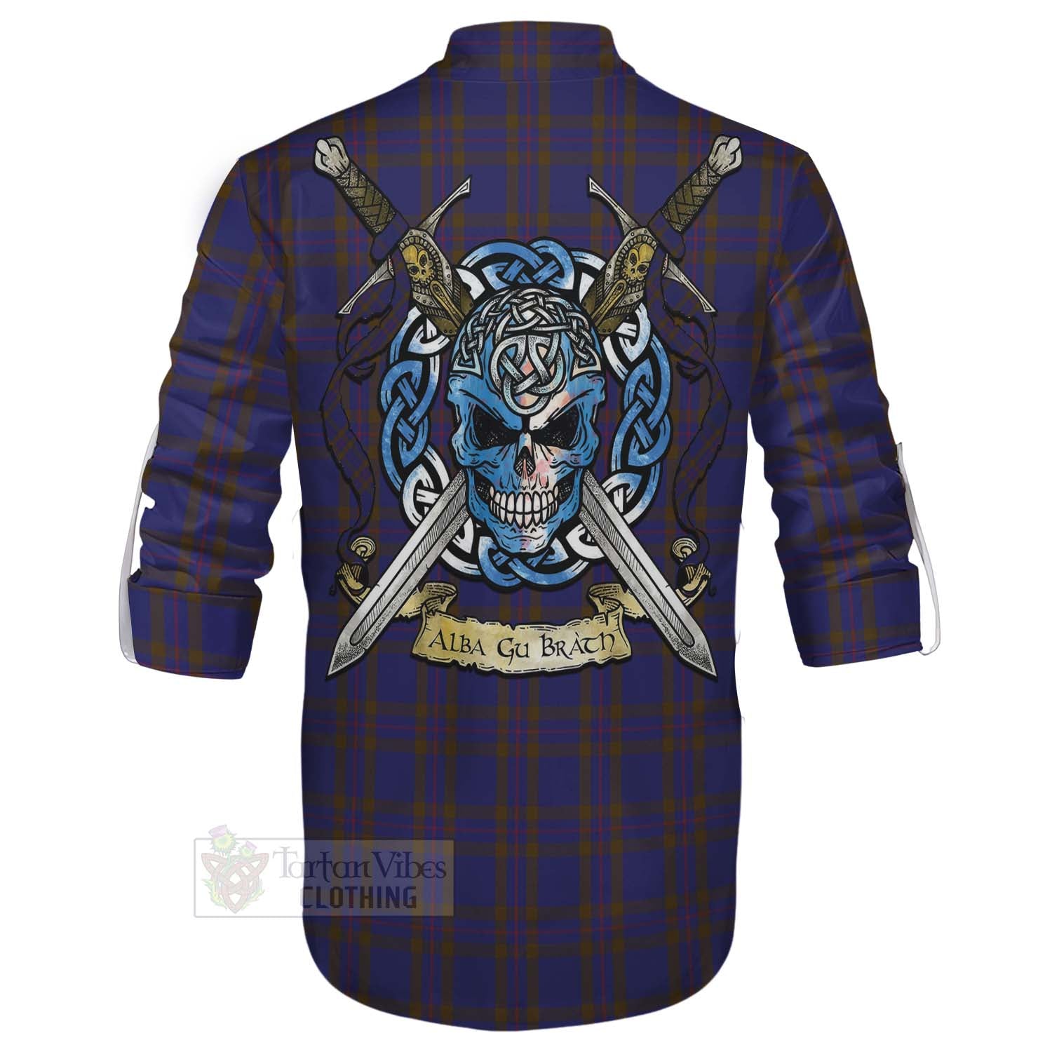 Tartan Vibes Clothing Elliot Tartan Ghillie Kilt Shirt with Family Crest Celtic Skull Style