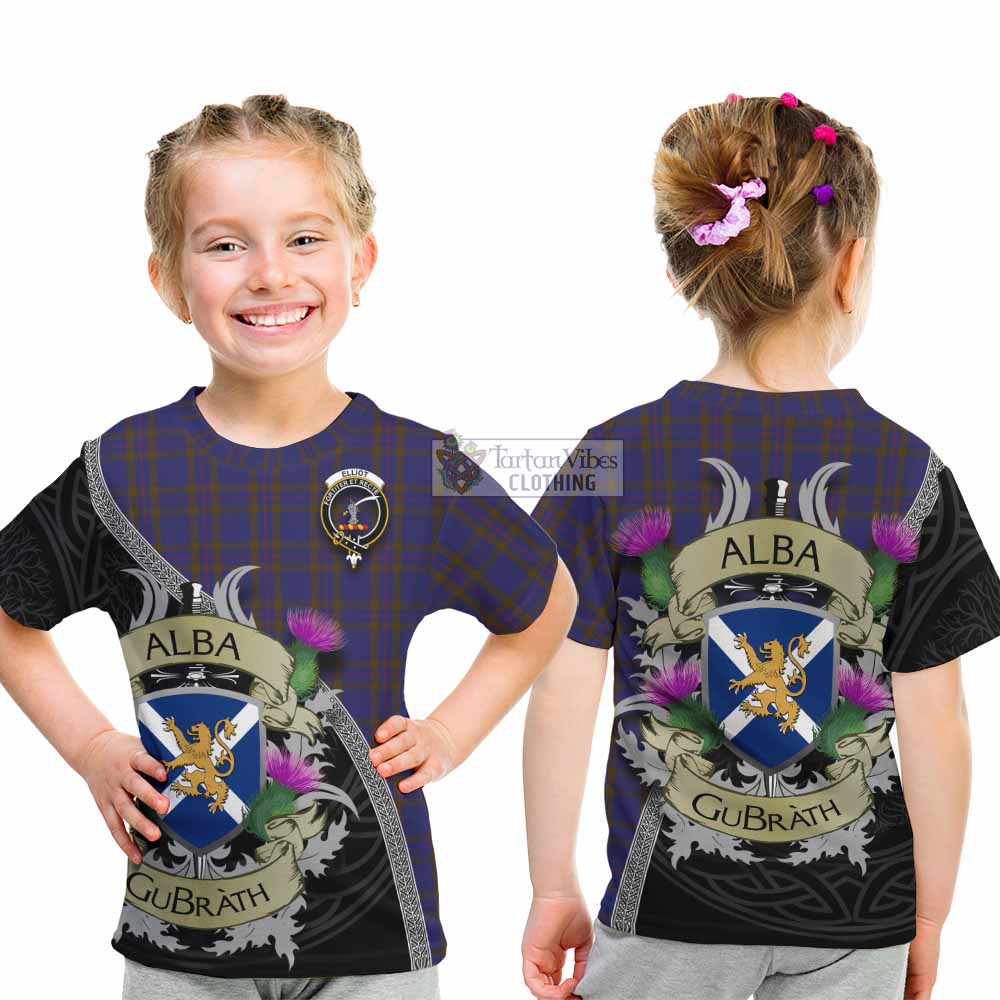 Tartan Vibes Clothing Elliot Tartan Family Crest Kid T-Shirt Lion Rampant Royal Thistle Shield Celtic Inspired