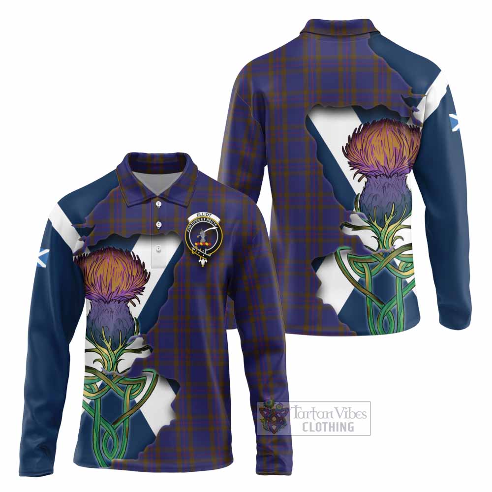 Tartan Vibes Clothing Elliot Tartan Family Crest Long Sleeve Polo Shirt Scottish Thistle Celtic Inspired