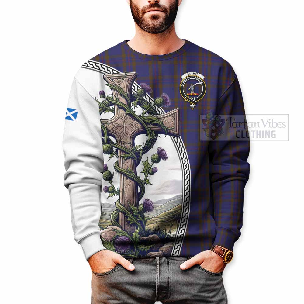 Tartan Vibes Clothing Elliot Tartan Sweatshirt with Family Crest and St. Andrew's Cross Accented by Thistle Vines