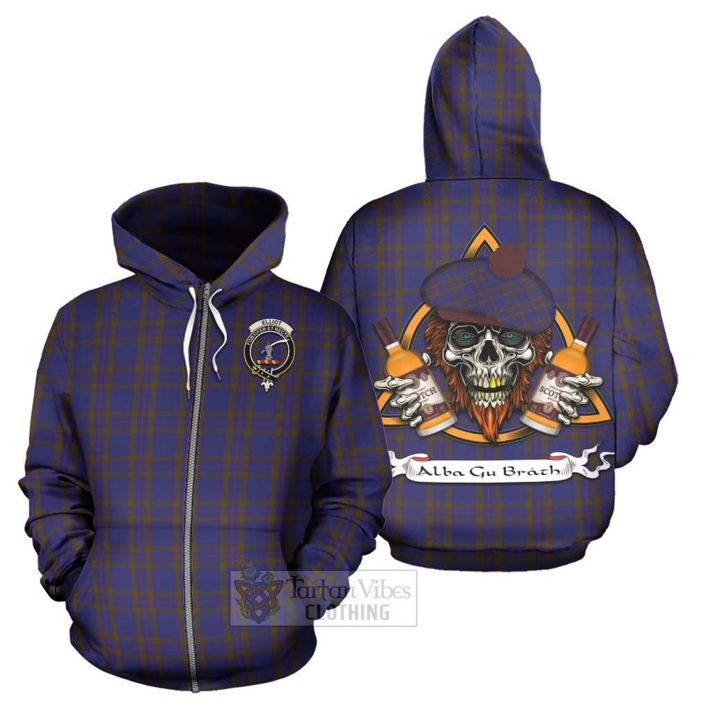 Tartan Vibes Clothing Elliot Tartan Hoodie with Family Crest and Bearded Skull Holding Bottles of Whiskey
