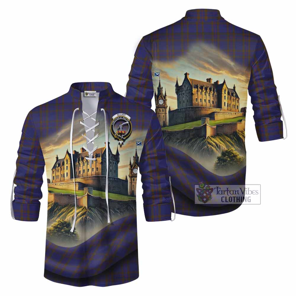 Tartan Vibes Clothing Elliot Tartan Family Crest Ghillie Kilt Shirt with Scottish Ancient Castle Style