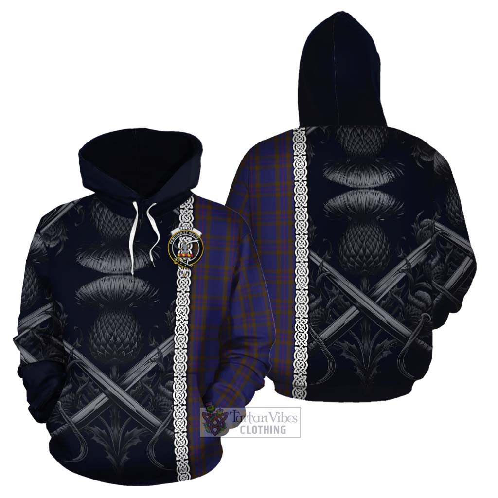 Tartan Vibes Clothing Elliot Tartan Cotton Hoodie with Family Crest Cross Sword Thistle Celtic Vibes