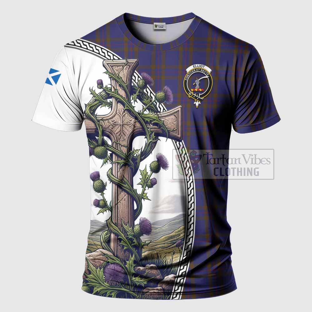 Tartan Vibes Clothing Elliot Agnew Tartan T-Shirt with Family Crest and St. Andrew's Cross Accented by Thistle Vines