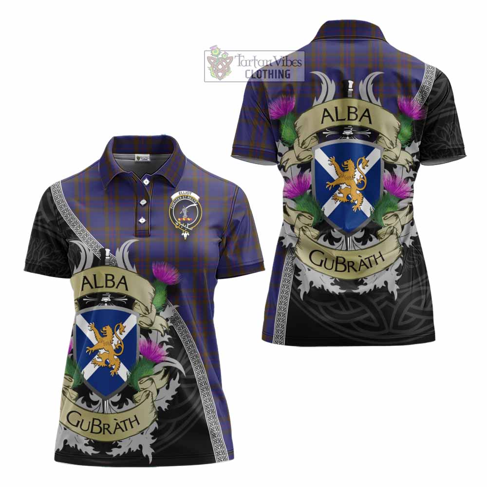 Tartan Vibes Clothing Elliot Tartan Family Crest Women's Polo Shirt Lion Rampant Royal Thistle Shield Celtic Inspired