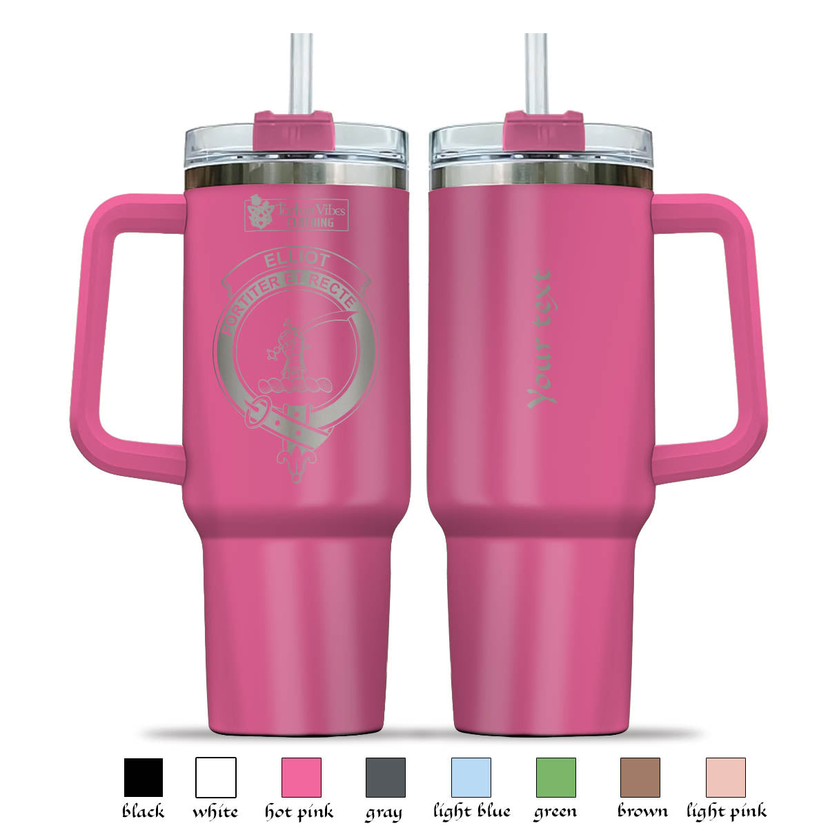 Tartan Vibes Clothing Elliot Engraved Family Crest Tumbler with Handle