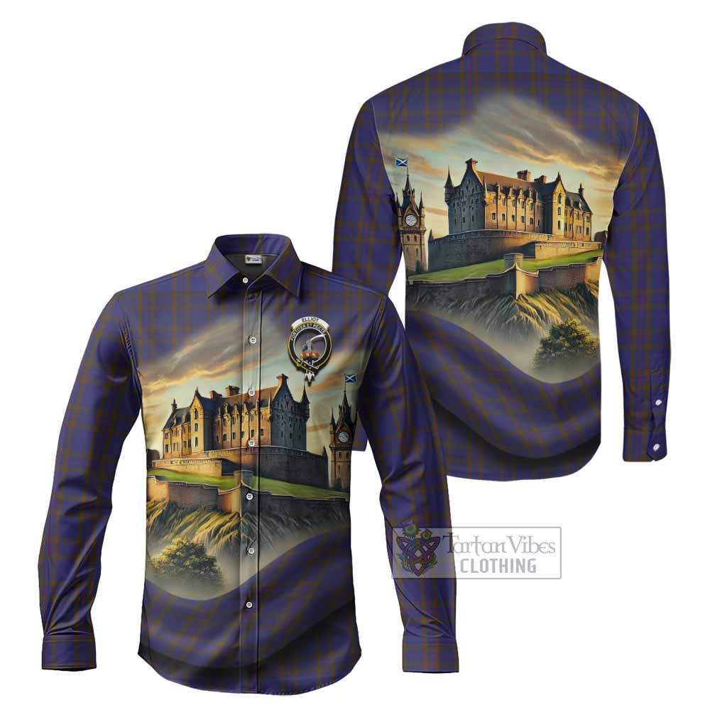 Tartan Vibes Clothing Elliot Tartan Family Crest Long Sleeve Button Shirt with Scottish Ancient Castle Style
