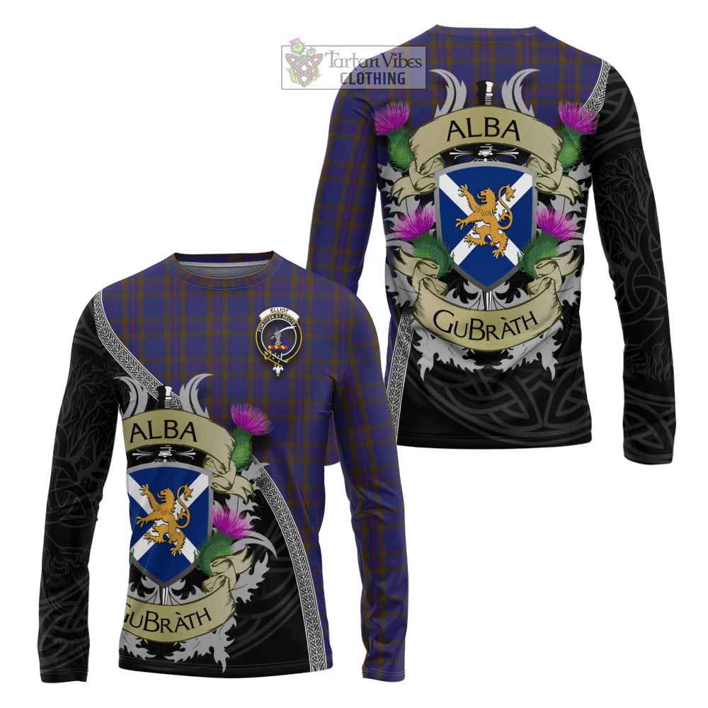 Tartan Vibes Clothing Elliot Tartan Family Crest Long Sleeve T-Shirt Lion Rampant Royal Thistle Shield Celtic Inspired
