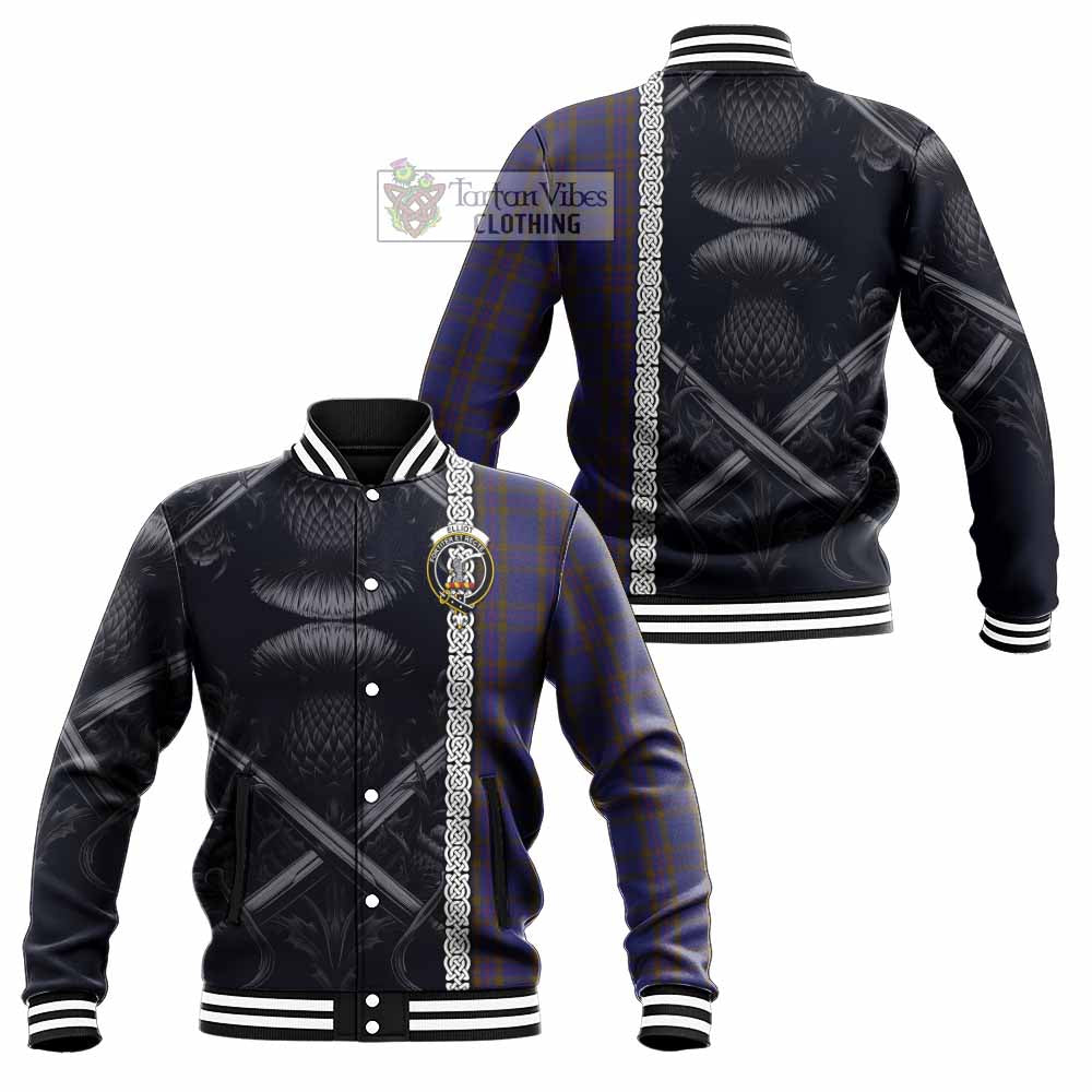Tartan Vibes Clothing Elliot Tartan Baseball Jacket with Family Crest Cross Sword Thistle Celtic Vibes