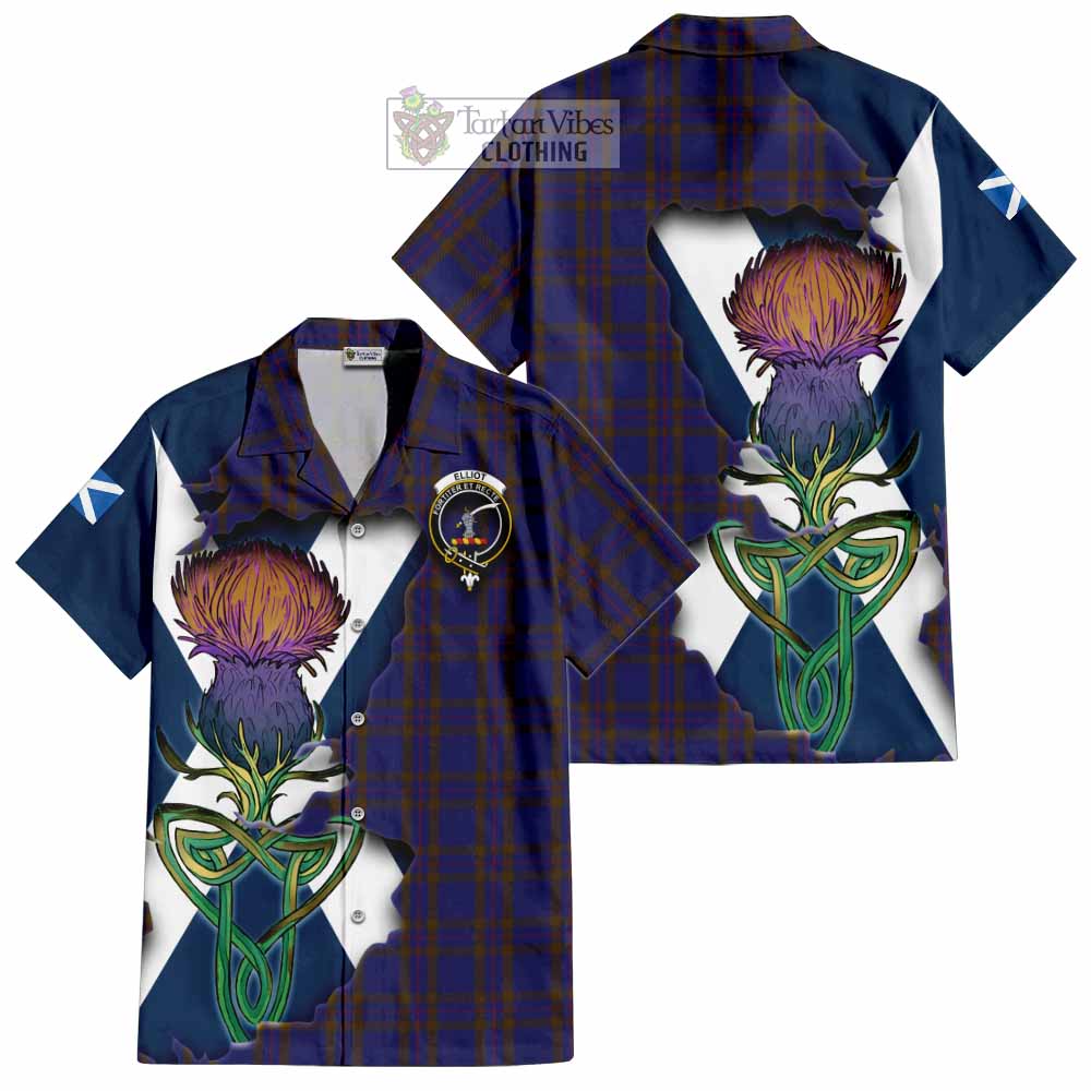 Tartan Vibes Clothing Elliot Tartan Family Crest Short Sleeve Button Shirt Scottish Thistle Celtic Inspired