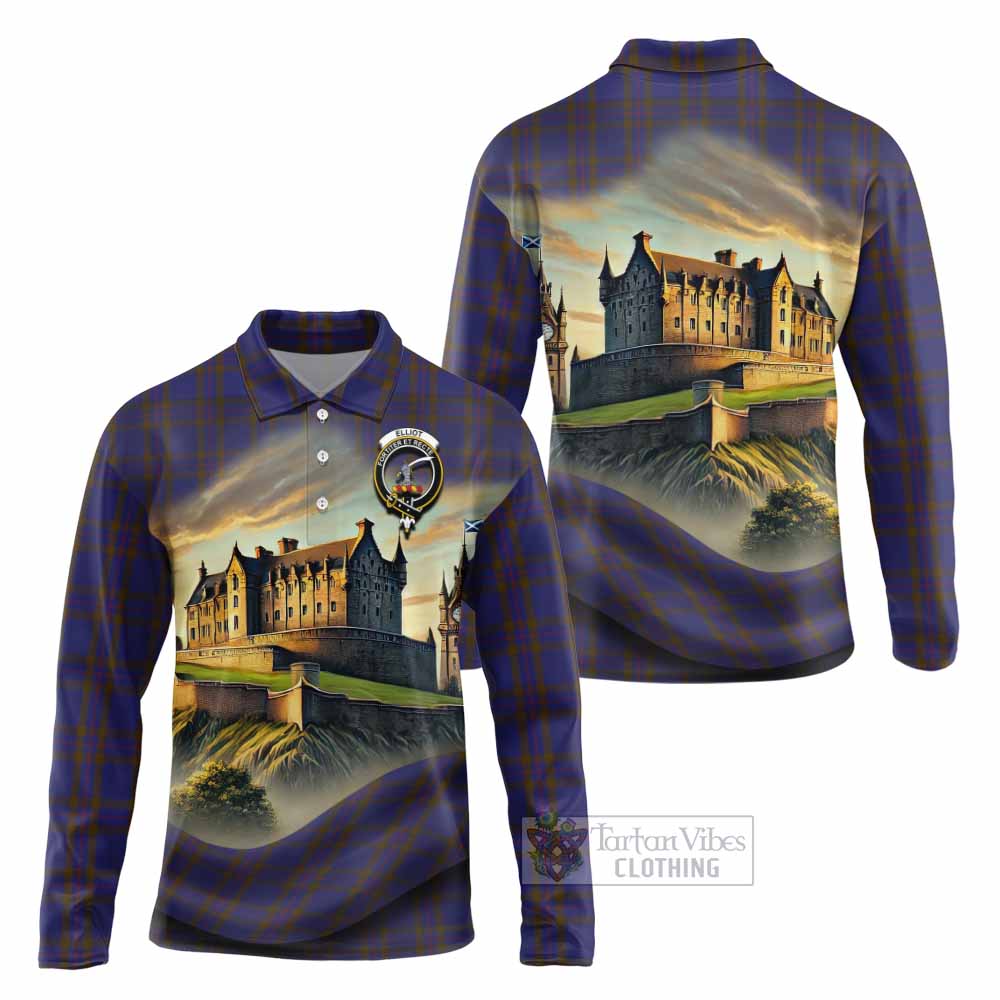 Tartan Vibes Clothing Elliot Tartan Family Crest Long Sleeve Polo Shirt with Scottish Ancient Castle Style