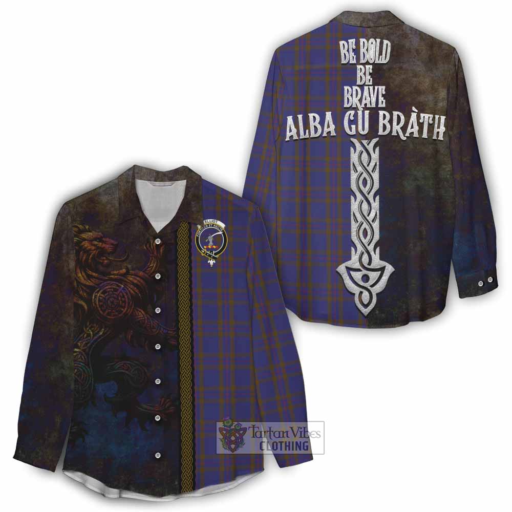 Tartan Vibes Clothing Elliot Tartan Family Crest Women's Casual Shirt Alba Gu Brath Be Brave Lion Ancient Style