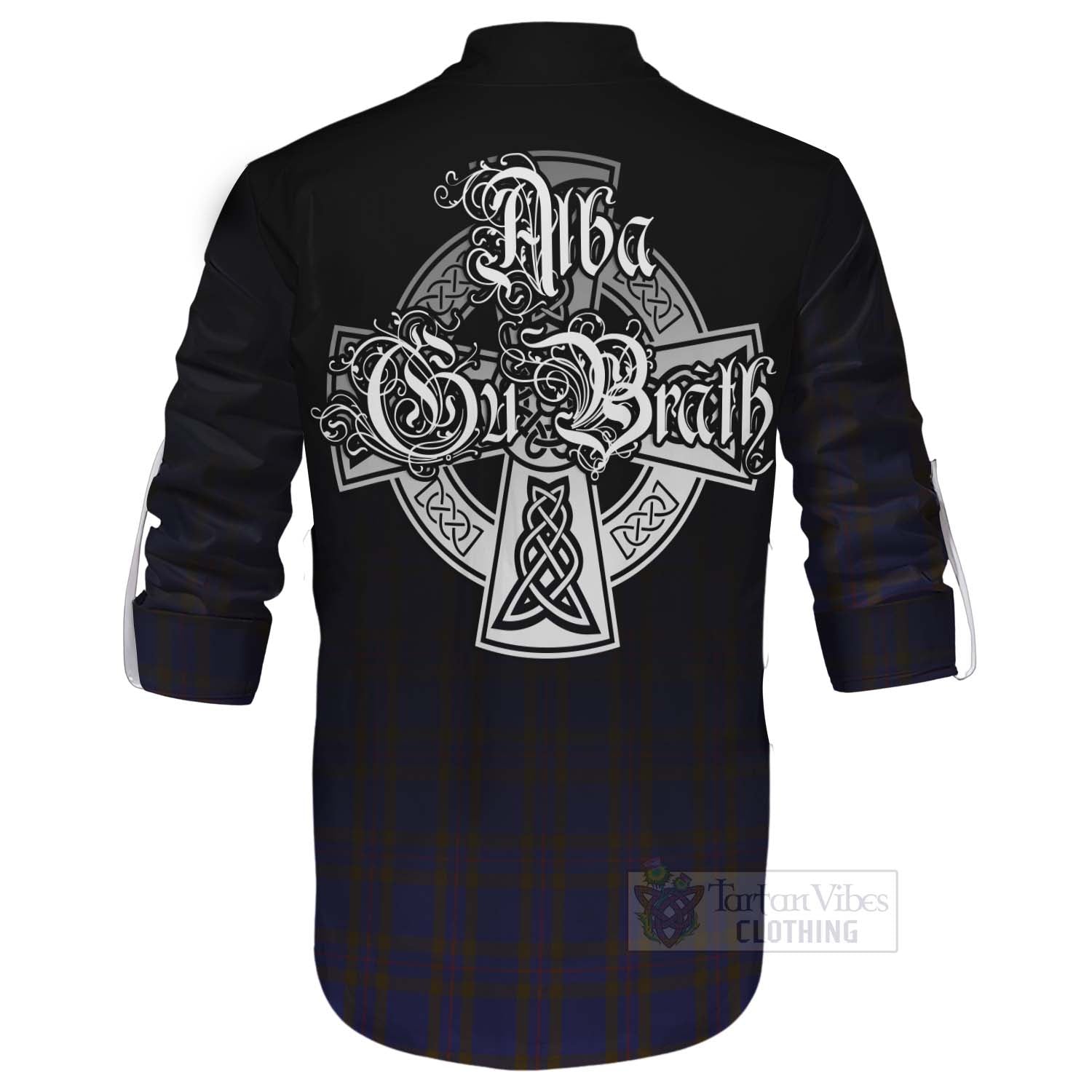 Tartan Vibes Clothing Elliot Tartan Ghillie Kilt Shirt Featuring Alba Gu Brath Family Crest Celtic Inspired