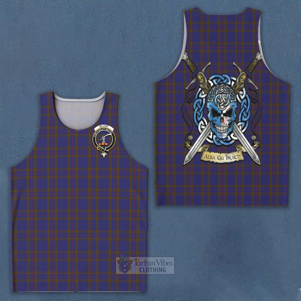 Tartan Vibes Clothing Elliot Tartan Men's Tank Top with Family Crest Celtic Skull Style