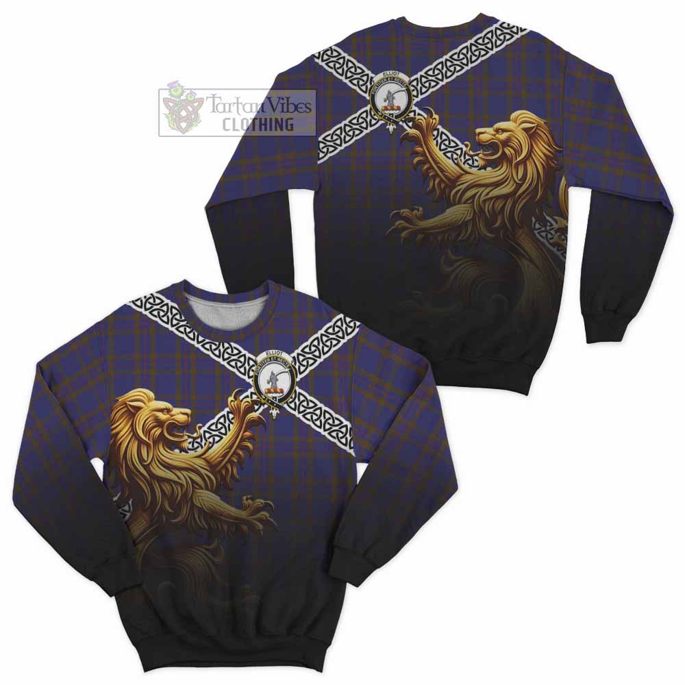 Tartan Vibes Clothing Elliot Crest Tartan Sweatshirt with Golden Lion Emblem Celtic Style
