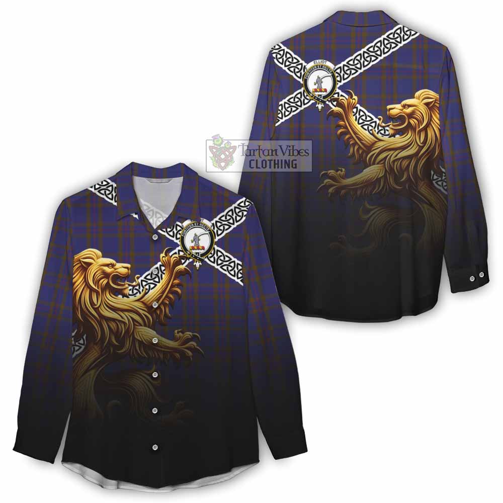 Tartan Vibes Clothing Elliot Crest Tartan Women's Casual Shirt with Golden Lion Emblem Celtic Style