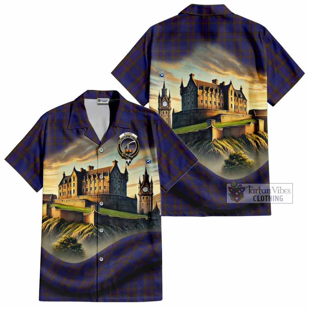 Tartan Vibes Clothing Elliot Tartan Family Crest Short Sleeve Button Shirt with Scottish Ancient Castle Style