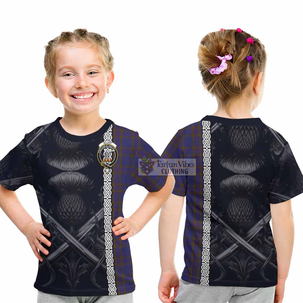 Tartan Vibes Clothing Elliot Tartan Kid T-Shirt with Family Crest Cross Sword Thistle Celtic Vibes