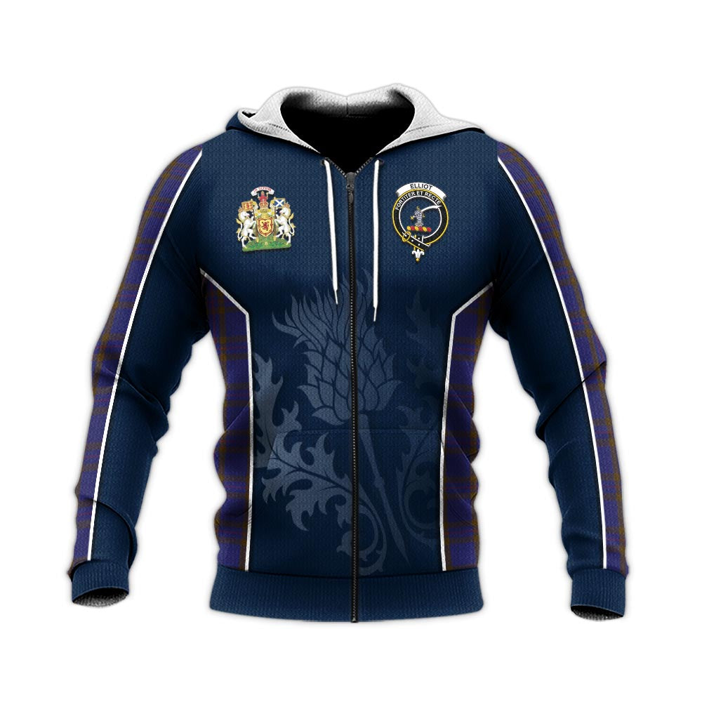 Tartan Vibes Clothing Elliot Tartan Knitted Hoodie with Family Crest and Scottish Thistle Vibes Sport Style