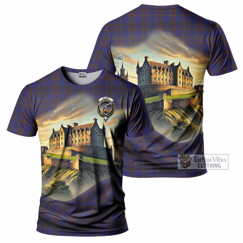 Tartan Vibes Clothing Elliot Tartan Family Crest T-Shirt with Scottish Ancient Castle Stype