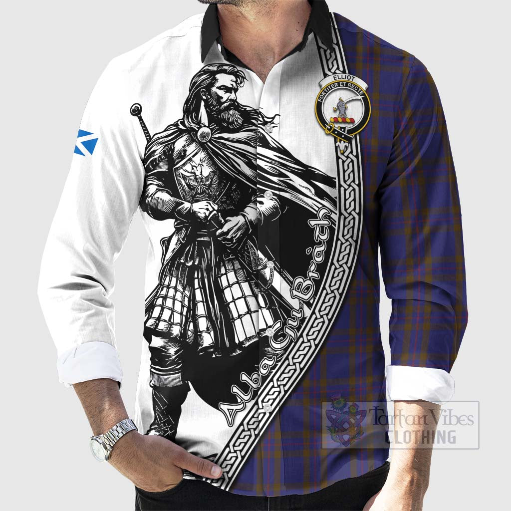 Tartan Vibes Clothing Elliot Tartan Clan Crest Long Sleeve Button Shirt with Highlander Warrior Celtic Style