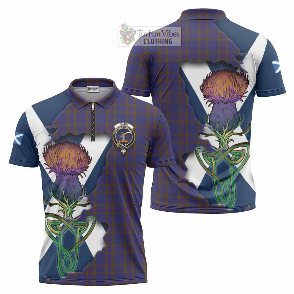 Tartan Vibes Clothing Elliot Tartan Family Crest Zipper Polo Shirt Scottish Thistle Celtic Inspired
