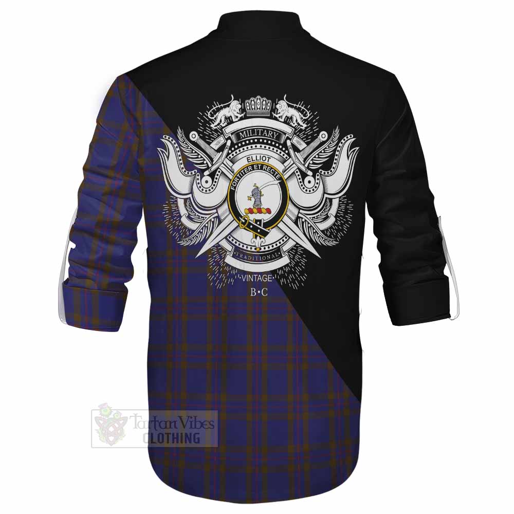 Tartan Vibes Clothing Elliot Tartan Ghillie Kilt Shirt with Family Crest and Military Logo Style