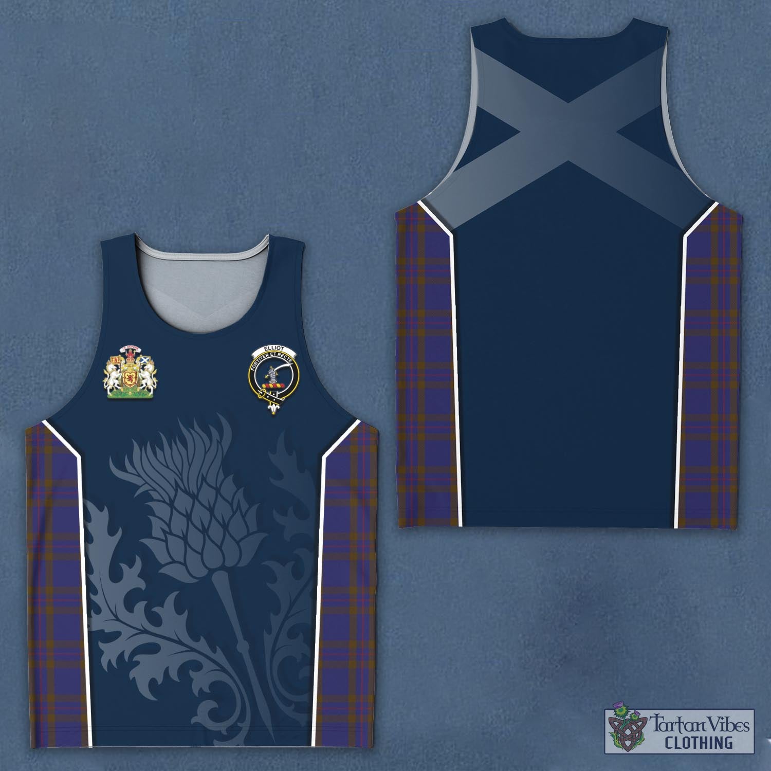 Tartan Vibes Clothing Elliot Tartan Men's Tanks Top with Family Crest and Scottish Thistle Vibes Sport Style